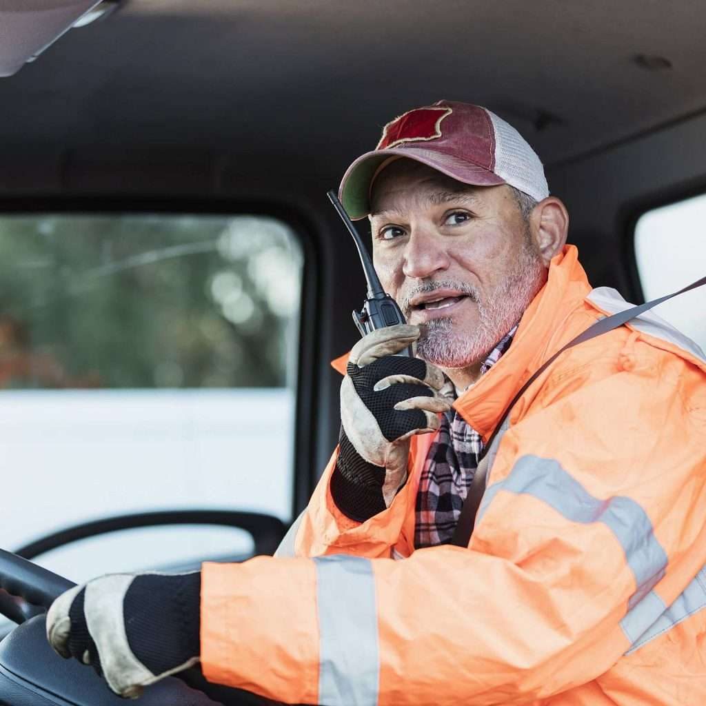 truck driver using walkie talkie